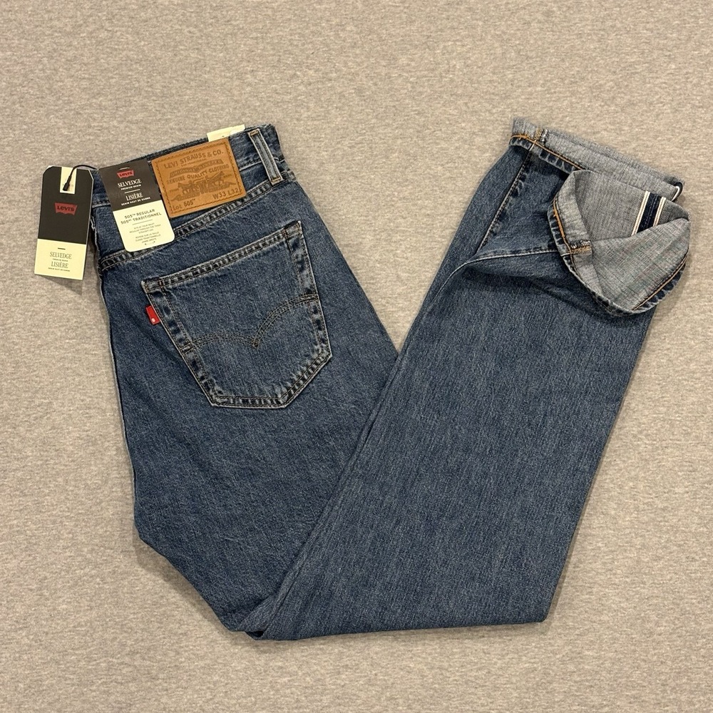 NWT Levi's Premium 505 Selvedge Jeans Men's Size 33x32 Blue Medium Wash Denim